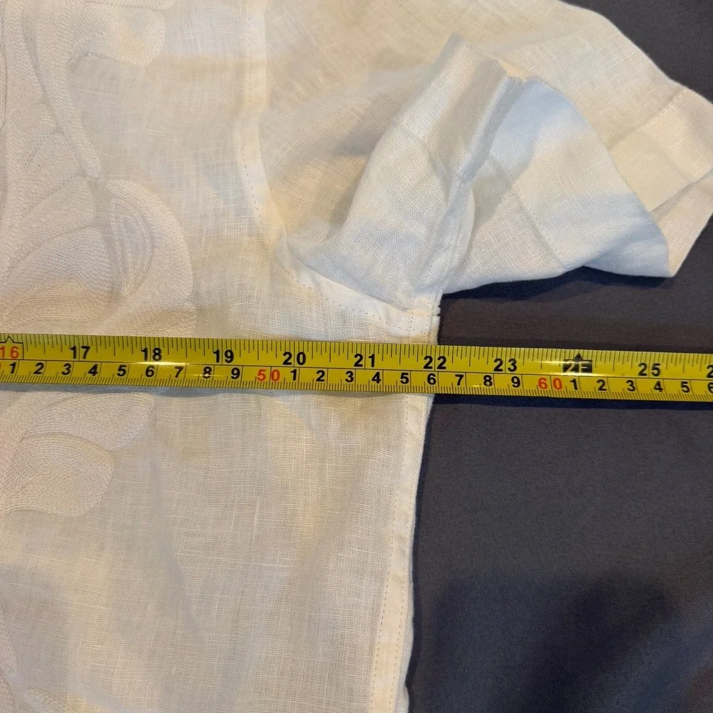 Banana Republic Linen Blend Embroidered Camp Collar Shirt White Medium